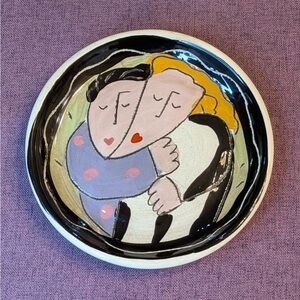 Vintage Sandra Magsamen Ceramic plate signed. Abstract Embrace. 7” PO